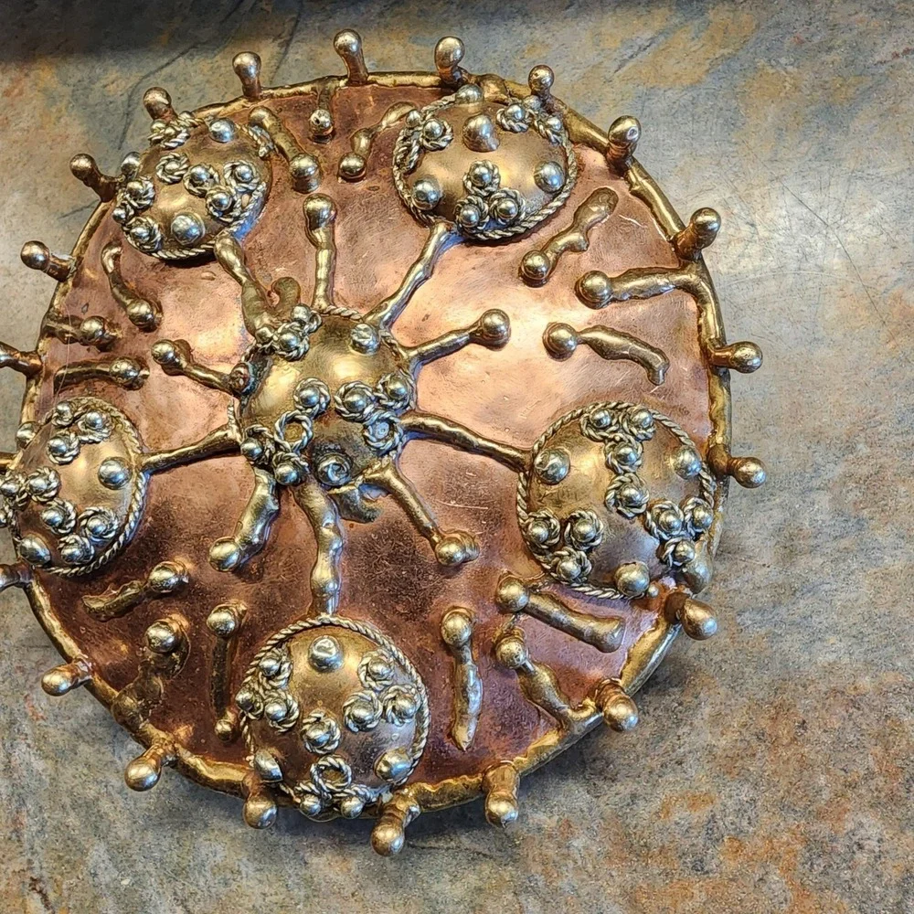 Vintage Handmade Round Large Copper Belt Buckle Artisan Retro Unique